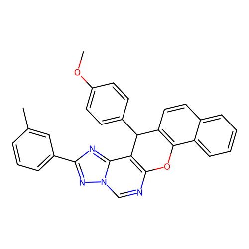 14-(4-methoxyphenyl)-2-(3-methylphenyl)-14H-benzo[7,8]chromeno[3,2-e][1,2,4]triazolo[1,5-c]pyrimidine structure