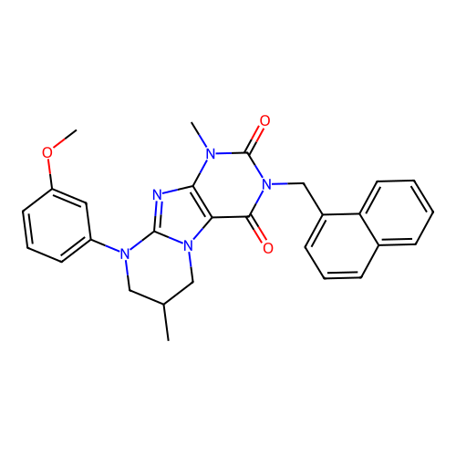9-(3-methoxyphenyl)-1,7-dimethyl-3-(naphthalen-1-ylmethyl)-6,7,8,9-tetrahydropyrimido[2,1-f]purine-2,4(1H,3H)-dione structure