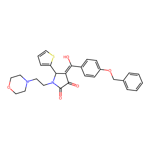 (4E)-4-[hydroxy-(4-phenylmethoxyphenyl)methylidene]-1-(2-morpholin-4-ylethyl)-5-thiophen-2-ylpyrrolidine-2,3-dione structure