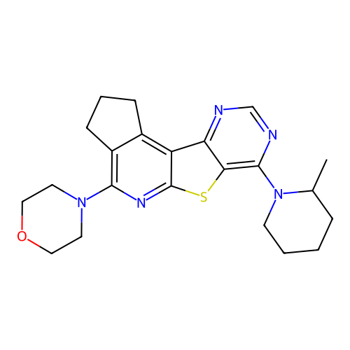4-(7-(2-methylpiperidin-1-yl)-2,3-dihydro-1H-cyclopenta[4',5']pyrido[3',2':4,5]thieno[3,2-d]pyrimidin-4-yl)morpholine structure