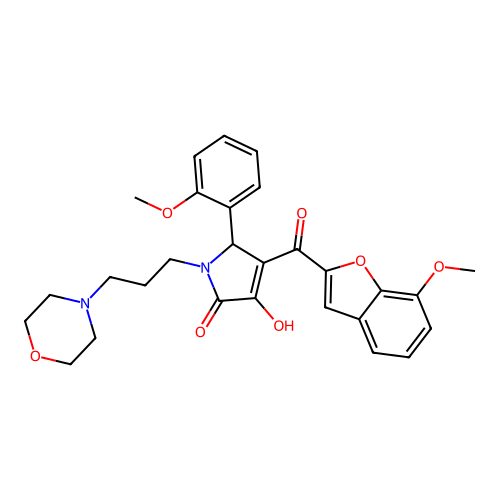 3-hydroxy-4-[(7-methoxybenzo[d]furan-2-yl)carbonyl]-5-(2-methoxyphenyl)-1-(3-m orpholin-4-ylpropyl)-3-pyrrolin-2-one structure
