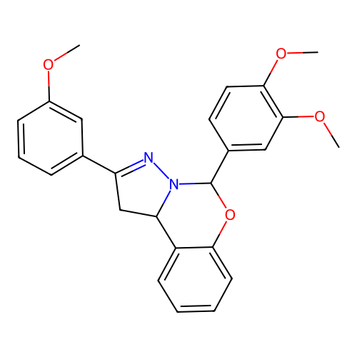 5-(3,4-dimethoxyphenyl)-2-(3-methoxyphenyl)-1,10b-dihydropyrazolo[1,5-c][1,3]benzoxazine structure