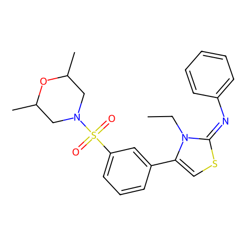 N-[(2Z)-4-{3-[(2,6-dimethylmorpholin-4-yl)sulfonyl]phenyl}-3-ethyl-1,3-thiazol-2(3H)-ylidene]aniline structure