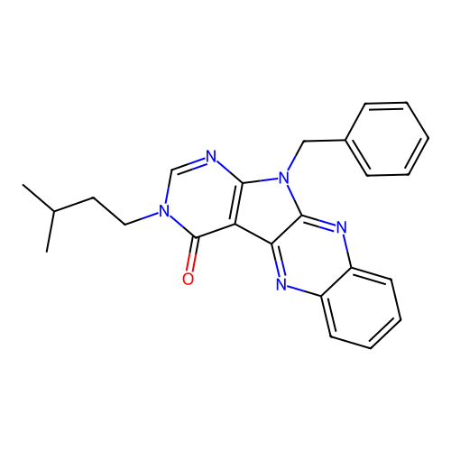 11-benzyl-3-isopentyl-3H-pyrimido[5',4':4,5]pyrrolo[2,3-b]quinoxalin-4(11H)-one structure