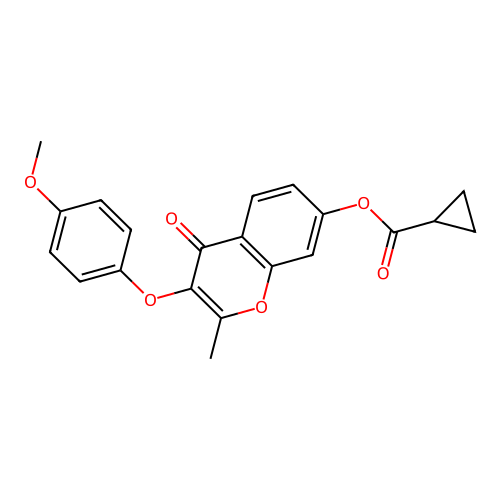 3-(4-methoxyphenoxy)-2-methyl-4-oxo-4H-chromen-7-yl cyclopropanecarboxylate structure