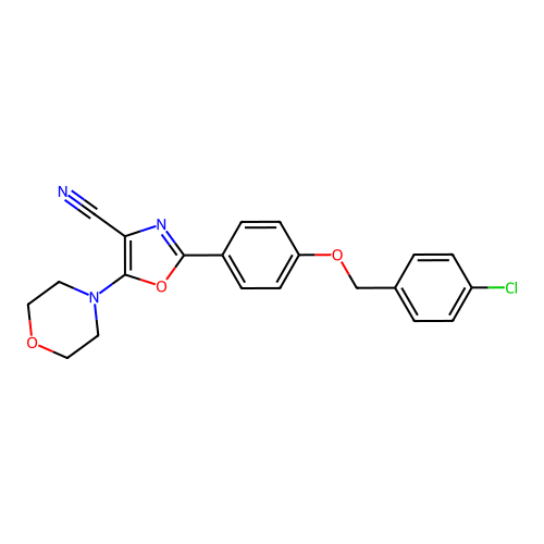 2-[4-[(4-Chlorophenyl)methoxy]phenyl]-5-(4-morpholinyl)-4-oxazolecarbonitrile structure