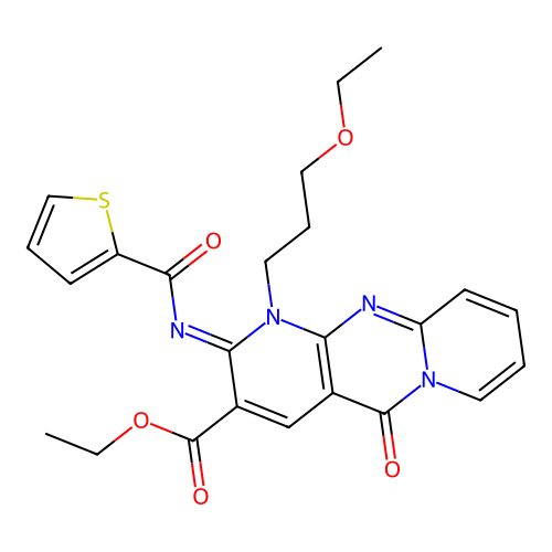 (Z)-ethyl 1-(3-ethoxypropyl)-5-oxo-2-((thiophene-2-carbonyl)imino)-2,5-dihydro-1H-dipyrido[1,2-a:2',3'-d]pyrimidine-3-carboxylate structure