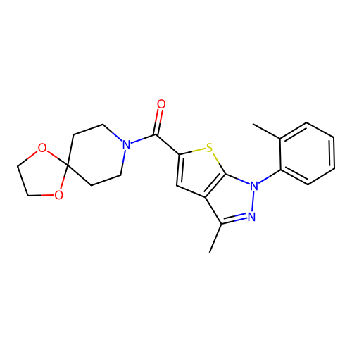 (3-methyl-1-(o-tolyl)-1H-thieno[2,3-c]pyrazol-5-yl)(1,4-dioxa-8-azaspiro[4.5]decan-8-yl)methanone structure