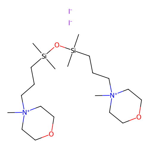 4,4'-Oxybis(dimethylsilylene)bis(trimethylene)bis(4-methylmorpholinium) diiodide structure