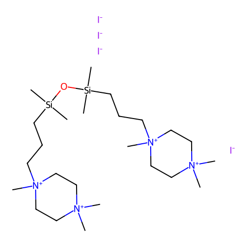 1,1'-Oxybis(dimethylsilylene)bis(trimethylene)bis(1,4,4-trimethyl)piperazinium tetraiodide structure
