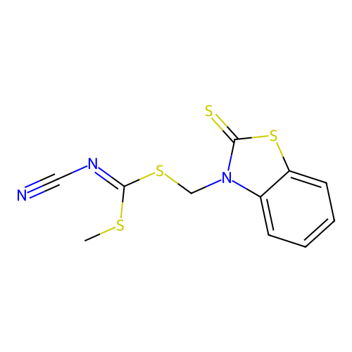Methyl [(2-thioxobenzo[d]thiazol-3(2H)-yl)methyl] cyanocarbonimidodithioate structure