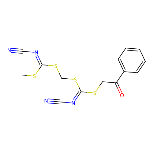 Methyl [(phenacylcyanocarbonimidodithioyl)methyl]cyanocarbonimidodithioate structure