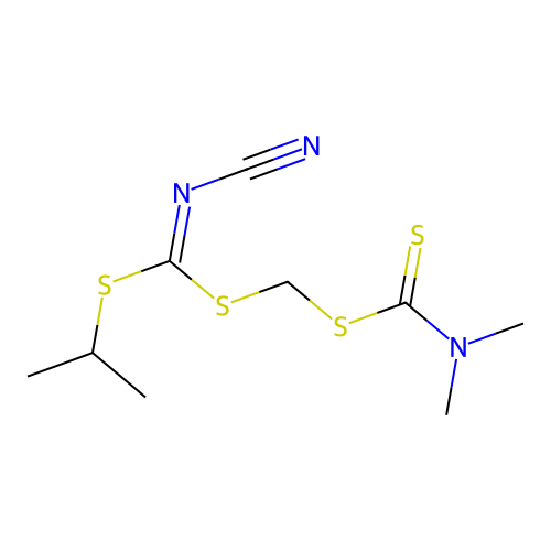 [(n,n-Dimethyldithiocarbamoyl)methyl] isopropylcyanocarbonimidodithionate structure