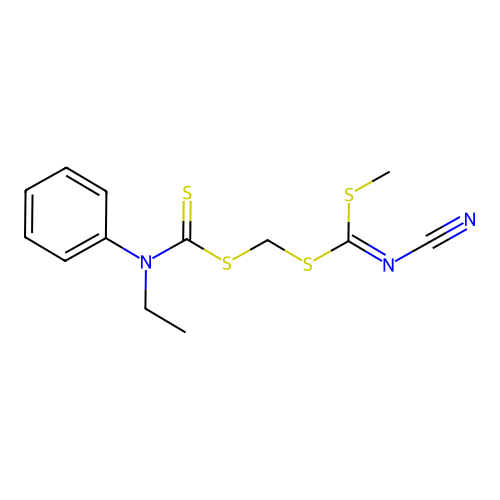 {[(Ethylanilino)carbothioyl]sulfanyl}methyl methyl cyanodithioimidocarbonate structure