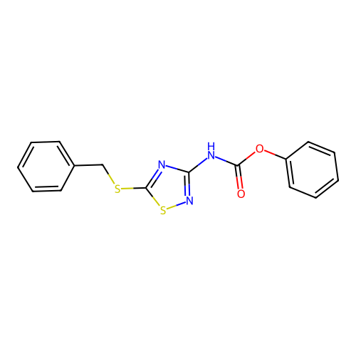 (5-Benzylthio-1,2,4-thiadiazol-3-yl) phenylcarbamate structure