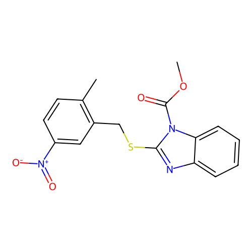 Methyl 2-(2-methyl-5-nitrobenzylthio)-1H-benzo[d]imidazole-1-carboxylate structure