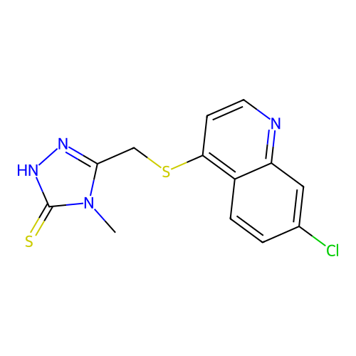 3-[(7-chloroquinolin-4-yl)sulfanylmethyl]-4-methyl-1H-1,2,4-triazole-5-thione structure