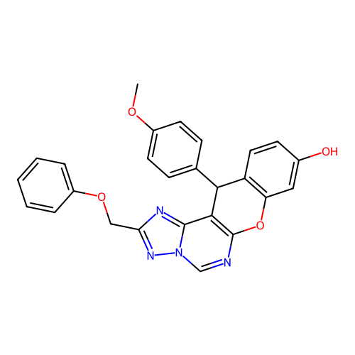 12-(4-methoxyphenyl)-2-(phenoxymethyl)-12H-chromeno[3,2-e][1,2,4]triazolo[1,5-c]pyrimidin-9-ol structure