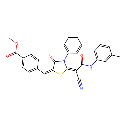 methyl 4-((E)-((E)-2-(1-cyano-2-oxo-2-(m-tolylamino)ethylidene)-4-oxo-3-phenylthiazolidin-5-ylidene)methyl)benzoate structure