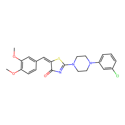 (E)-2-(4-(3-chlorophenyl)piperazin-1-yl)-5-(3,4-dimethoxybenzylidene)thiazol-4(5H)-one structure