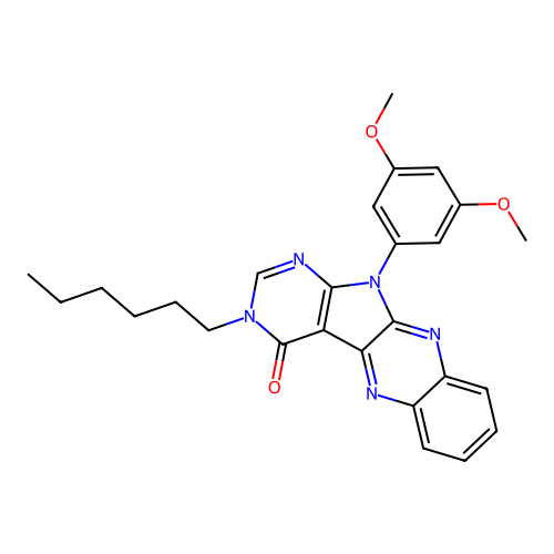11-(3,5-dimethoxyphenyl)-3-hexyl-3,11-dihydro-4H-pyrimido[5',4':4,5]pyrrolo[2,3-b]quinoxalin-4-one structure