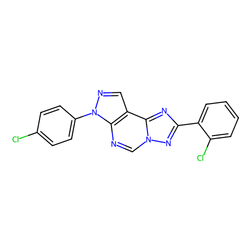2-(2-chlorophenyl)-7-(4-chlorophenyl)-7H-pyrazolo[4,3-e][1,2,4]triazolo[1,5-c]pyrimidine structure