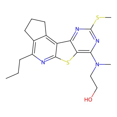 2-(methyl(9-(methylthio)-4-propyl-2,3-dihydro-1H-cyclopenta[4',5']pyrido[3',2':4,5]thieno[3,2-d]pyrimidin-7-yl)amino)ethanol structure