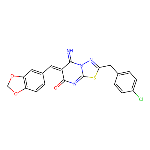 (Z)-6-(benzo[d][1,3]dioxol-5-ylmethylene)-2-(4-chlorobenzyl)-5-imino-5H-[1,3,4]thiadiazolo[3,2-a]pyrimidin-7(6H)-one structure