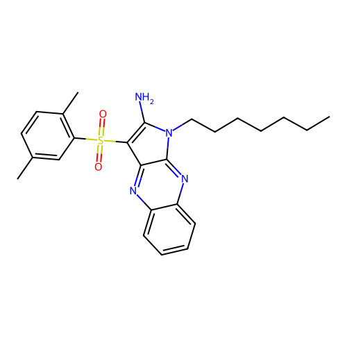 3-((2,5-dimethylphenyl)sulfonyl)-1-heptyl-1H-pyrrolo[2,3-b]quinoxalin-2-amine structure