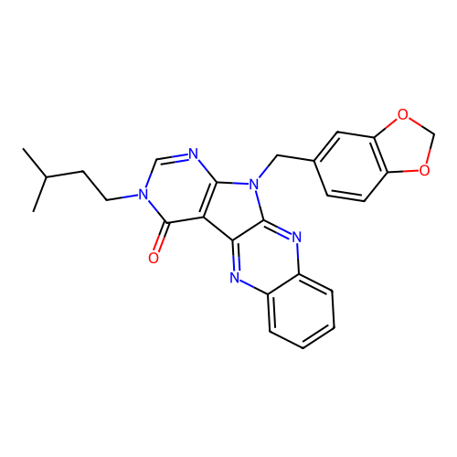 11-(1,3-benzodioxol-5-ylmethyl)-3-(3-methylbutyl)-3,11-dihydro-4H-pyrimido[5',4':4,5]pyrrolo[2,3-b]quinoxalin-4-one structure