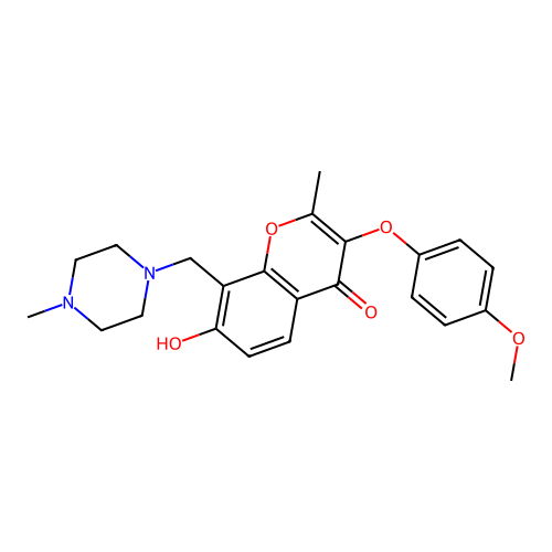 7-hydroxy-3-(4-methoxyphenoxy)-2-methyl-8-((4-methylpiperazin-1-yl)methyl)-4H-chromen-4-one structure