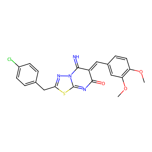 (Z)-2-(4-chlorobenzyl)-6-(3,4-dimethoxybenzylidene)-5-imino-5H-[1,3,4]thiadiazolo[3,2-a]pyrimidin-7(6H)-one structure