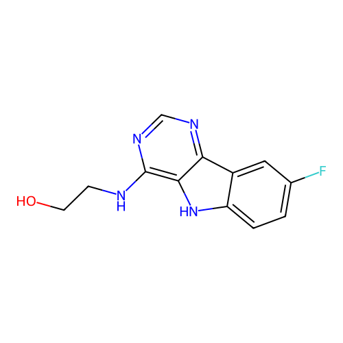 2-[(8-fluoro-5H-pyrimido[5,4-b]indol-4-yl)amino]ethanol structure