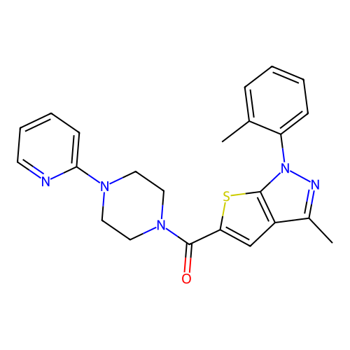 (3-methyl-1-(o-tolyl)-1H-thieno[2,3-c]pyrazol-5-yl)(4-(pyridin-2-yl)piperazin-1-yl)methanone structure