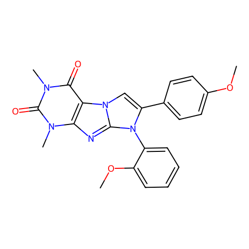 8-(2-methoxyphenyl)-7-(4-methoxyphenyl)-1,3-dimethyl-1H-imidazo[2,1-f]purine-2,4(3H,8H)-dione structure