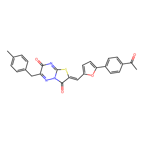 (Z)-2-((5-(4-acetylphenyl)furan-2-yl)methylene)-6-(4-methylbenzyl)-2H-thiazolo[3,2-b][1,2,4]triazine-3,7-dione structure