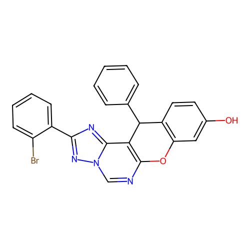 2-(2-bromophenyl)-12-phenyl-12H-chromeno[3,2-e][1,2,4]triazolo[1,5-c]pyrimidin-9-ol structure