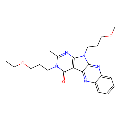 3-(3-ethoxypropyl)-11-(3-methoxypropyl)-2-methyl-3,11-dihydro-4H-pyrimido[5',4':4,5]pyrrolo[2,3-b]quinoxalin-4-one structure