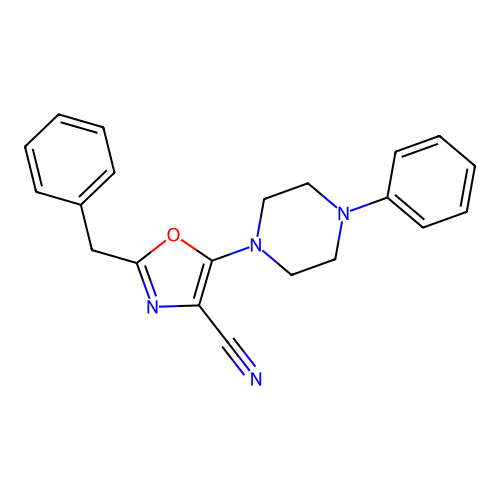 2-Benzyl-5-(4-phenylpiperazin-1-yl)-1,3-oxazole-4-carbonitrile structure
