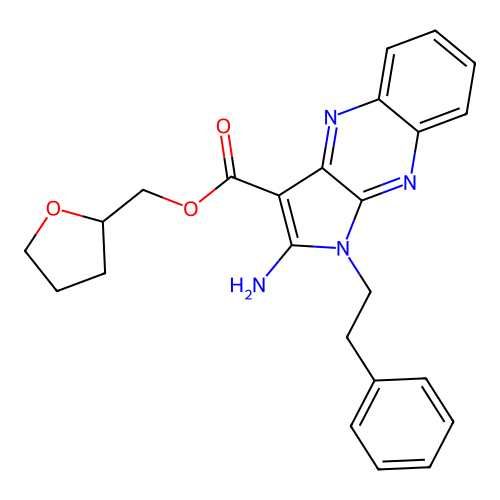 (tetrahydrofuran-2-yl)methyl 2-amino-1-phenethyl-1H-pyrrolo[2,3-b]quinoxaline-3-carboxylate structure
