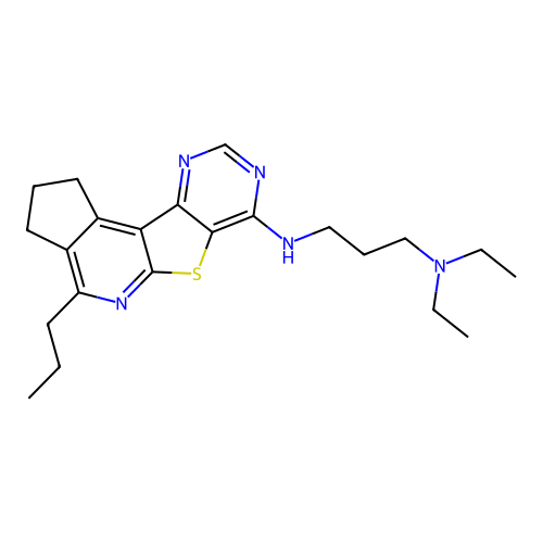 N,N-diethyl-N'-(4-propyl-2,3-dihydro-1H-cyclopenta[4',5']pyrido[3',2':4,5]thieno[3,2-d]pyrimidin-7-yl)propane-1,3-diamine structure