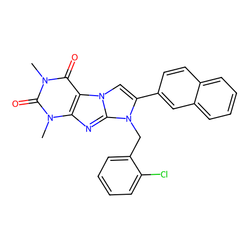8-(2-chlorobenzyl)-1,3-dimethyl-7-(naphthalen-2-yl)-1H-imidazo[2,1-f]purine-2,4(3H,8H)-dione structure