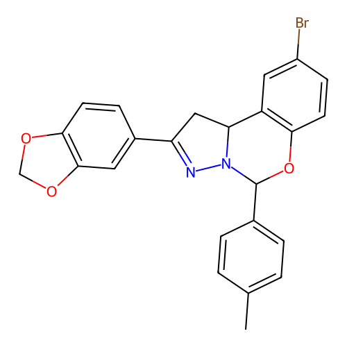 2-(1,3-benzodioxol-5-yl)-9-bromo-5-(4-methylphenyl)-1,10b-dihydropyrazolo[1,5-c][1,3]benzoxazine structure