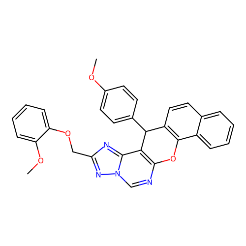 2-[(2-methoxyphenoxy)methyl]-14-(4-methoxyphenyl)-14H-benzo[7,8]chromeno[3,2-e][1,2,4]triazolo[1,5-c]pyrimidine structure