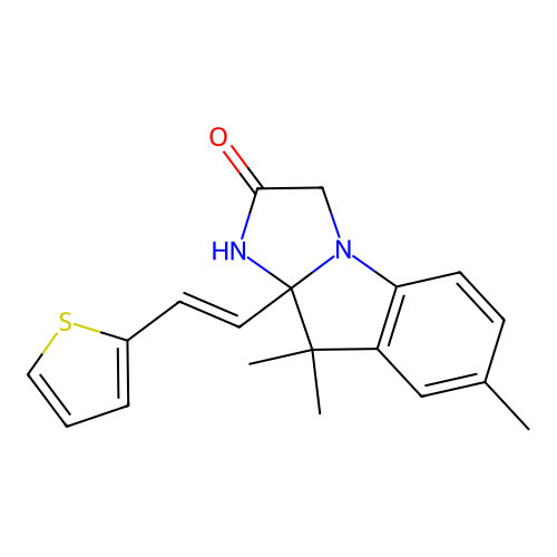 7,9,9-trimethyl-9a-[(E)-2-(thiophen-2-yl)ethenyl]-9,9a-dihydro-1H-imidazo[1,2-a]indol-2(3H)-one structure