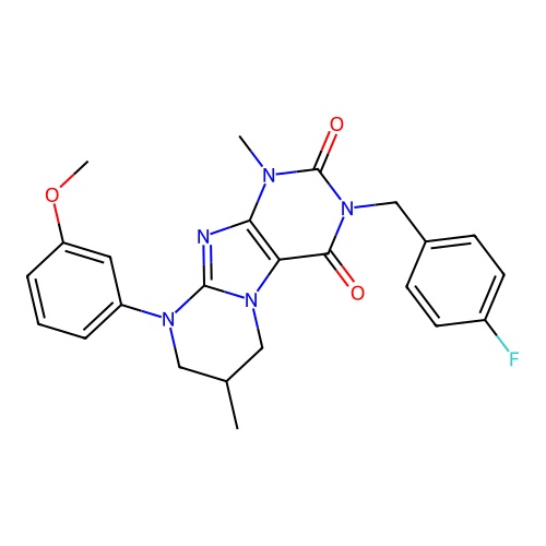 3-(4-fluorobenzyl)-9-(3-methoxyphenyl)-1,7-dimethyl-6,7,8,9-tetrahydropyrimido[2,1-f]purine-2,4(1H,3H)-dione structure