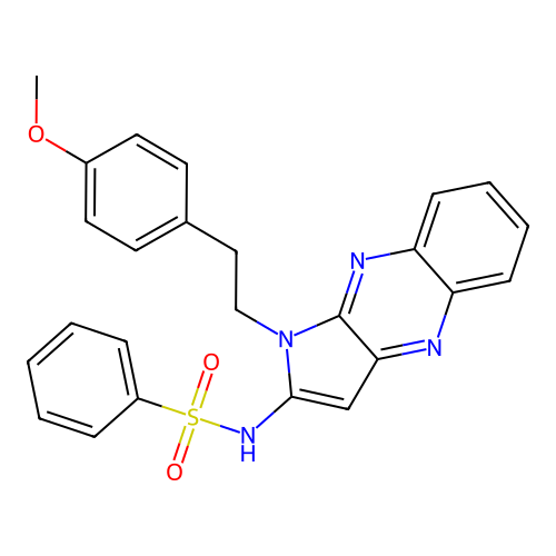N-(1-(4-methoxyphenethyl)-1H-pyrrolo[2,3-b]quinoxalin-2-yl)benzenesulfonamide structure