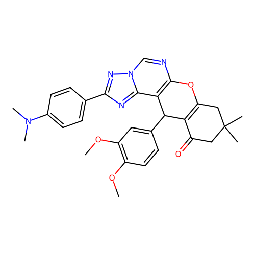 12-(3,4-dimethoxyphenyl)-2-[4-(dimethylamino)phenyl]-9,9-dimethyl-8,9,10,12-tetrahydro-11H-chromeno[3,2-e][1,2,4]triazolo[1,5-c]pyrimidin-11-one structure