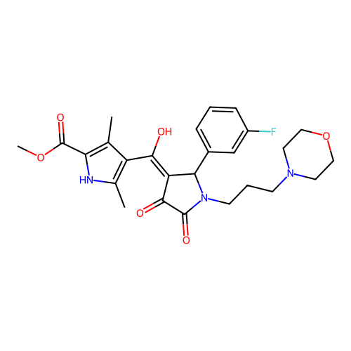 methyl 4-(2-(3-fluorophenyl)-4-hydroxy-1-(3-morpholinopropyl)-5-oxo-2,5-dihydro-1H-pyrrole-3-carbonyl)-3,5-dimethyl-1H-pyrrole-2-carboxylate structure
