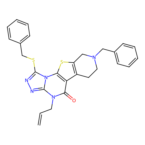 4-allyl-8-benzyl-1-(benzylthio)-6,7,8,9-tetrahydropyrido[4',3':4,5]thieno[3,2-e][1,2,4]triazolo[4,3-a]pyrimidin-5(4H)-one structure